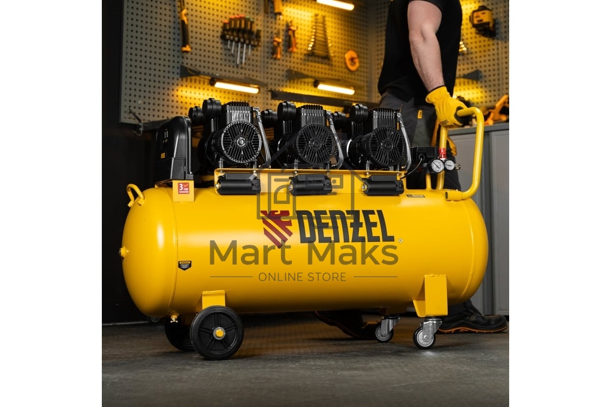 Компрессор безмасл. малошумн. Denzel DLP-4500/150, 4,5 кВт, 3х1,5 кВт,150 л, 2850 об/мин,750 л/мин