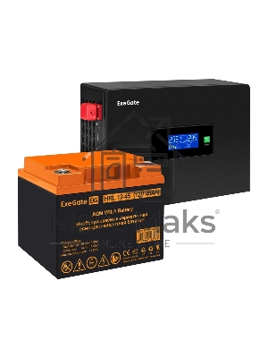 Комплект Источник бесперебойного питания EX295993RUS + батарея 45Aч EX285666RUS 1шт (инвертор, синус, для котла, PF=1, настенный) ExeGate IdealSine SR-1000.LCD.2SH <1000VA/1000W, чистая синусоида, цветной LCD-дисплей, 2*Schuko, крепление настенное, черный