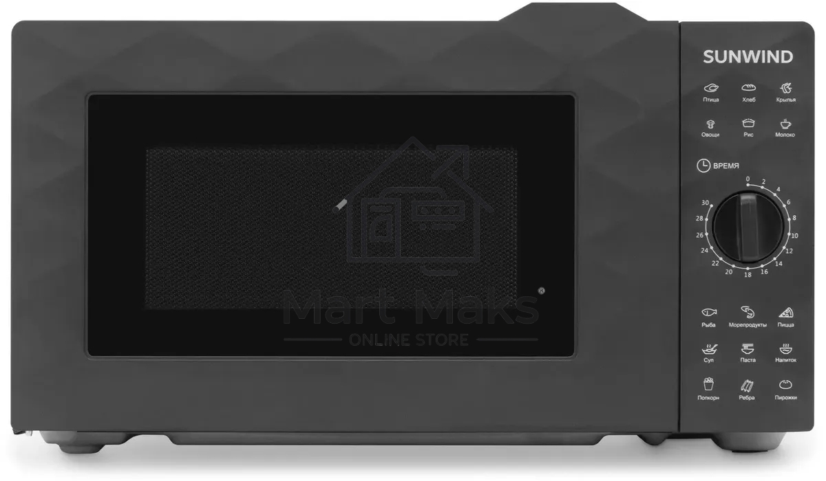 Микроволновая печь SunWind SUN-MW002 черный, 20 л, 700 Вт, переключатели - поворотный механизм
