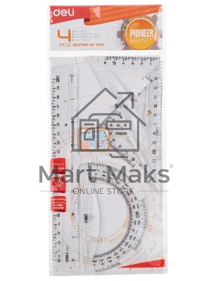 Набор линеек Deli Pioneer EG00412, пластик, прозрачный, в комплекте: линейка 20см / треугольник 2шт / транспортир, европодвес
