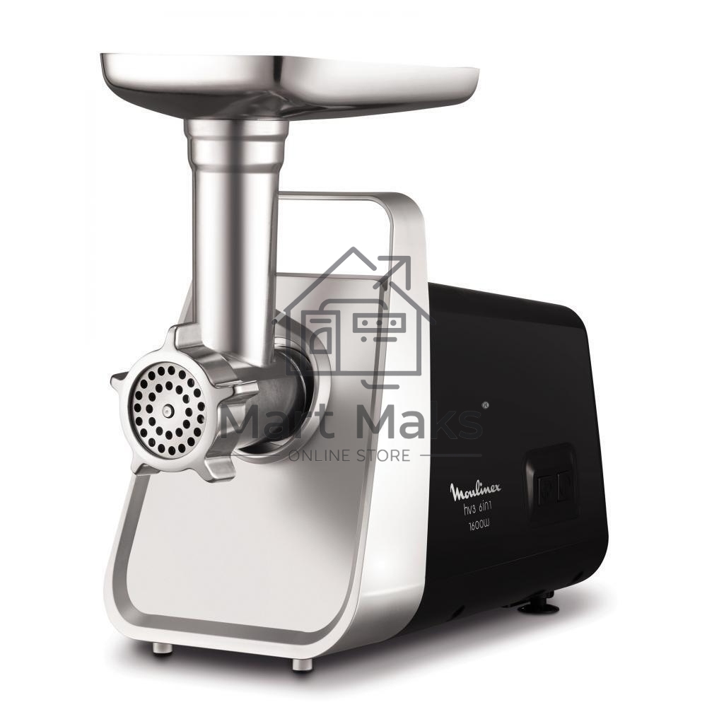 Мясорубка электрическая Moulinex ME306832 черный, 1600 Вт, 1.9 кг/мин, реверс, защита от перегрузки, металлический лоток, насадки - 6