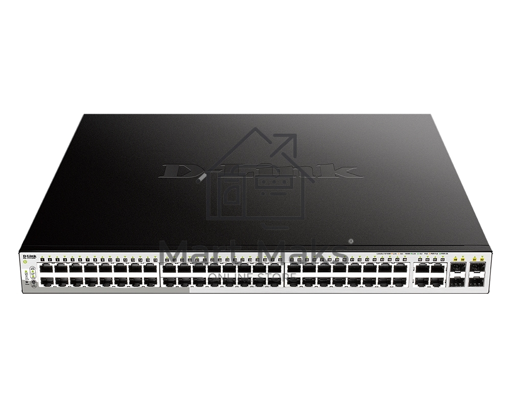 Коммутатор D-Link DGS-1210-52MP/FL1A, 48×1 Гбит/с PoE+ + 4×1 Гбит/с Combo (RJ45/SFP), настраиваемый