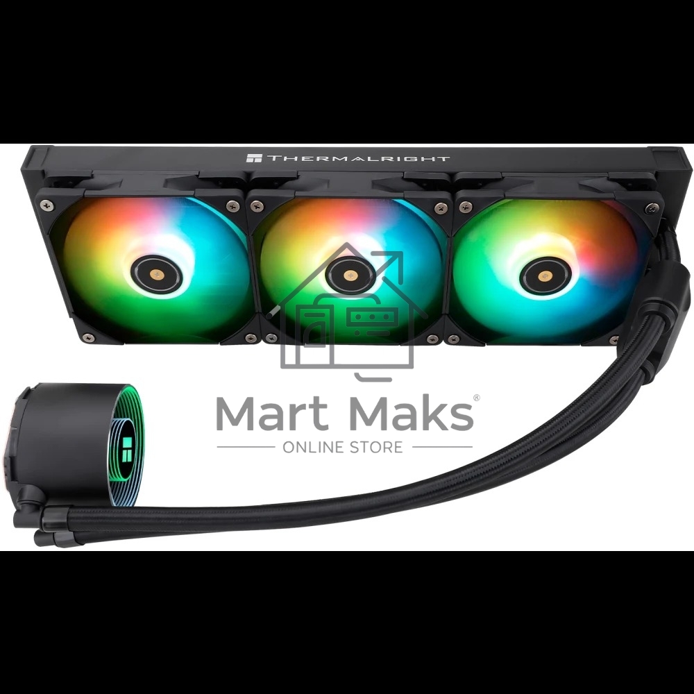 Водяное охлаждение для процессора Thermalright Frozen Notte 360 черный ARGB V2 (360mm, Black, ARGB/ Fans: 3x120mm, 72.37CFM, 27.7dBA, 2000RPM/ Pump height 54mm, 28dBA, 5300RPM, Rad thickness 27mm/ S: 1200, 1700, 1851, 2011, 2066, 115X, AM2, AM2+, AM3, AM3