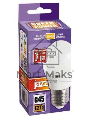 Лампа светодиодная JazzWay PLED-SP-G45 7Вт шар 3000К тепл. белый E27 540лм 230В
