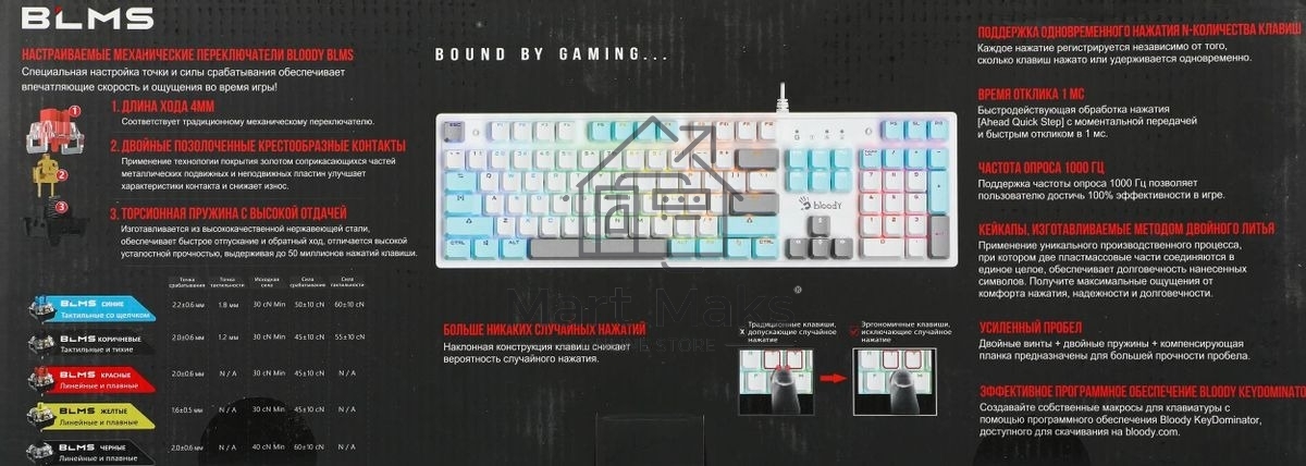 Клавиатура проводная A4Tech Bloody S510N USB белый