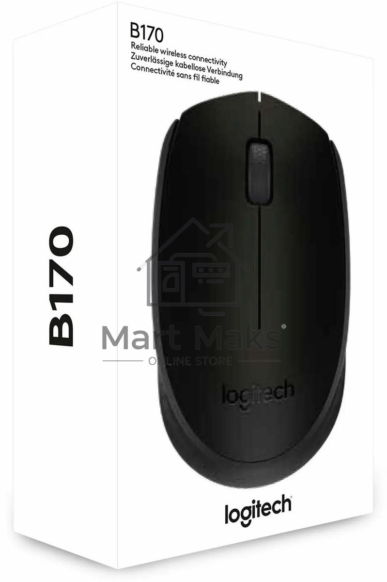 Мышь беспроводная Logitech B170 черный, 1000 dpi, радиоканал, USB, кнопки - 3