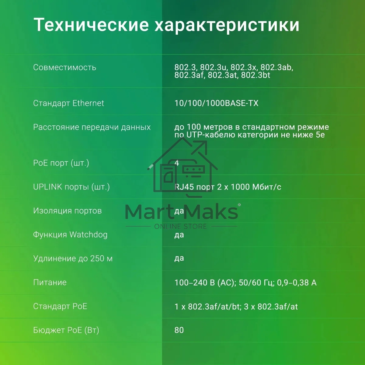 Коммутатор Digma DSP204G-2G-T80 (L2) 6x1Гбит/с 4PoE 4PoE+ 1PoE++ 80W неуправляемый