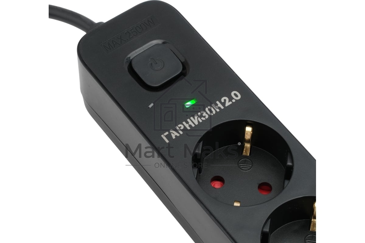 Сетевой фильтр Гарнизон 2.0 Мультипорт EPS-4-U3-B-2, 4 р, 10А, 3xUSB, 2м, ур.защиты 2+, черный, пакет
