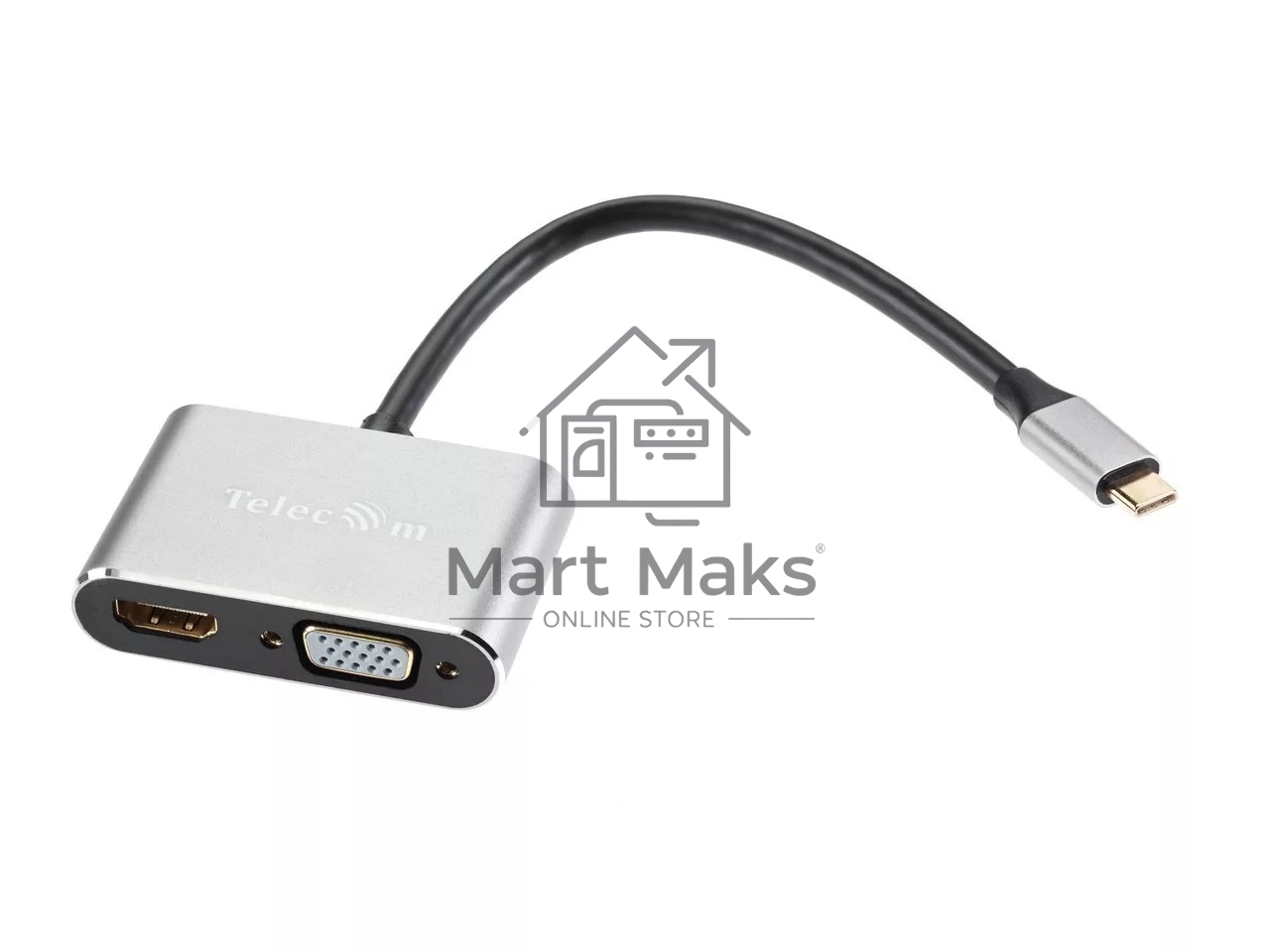 Кабель-концентратор USB3.1 TypeCm -->HDMI+USB3.0+PD+VGA Alum Grey 4K@30Hz, Telecom<TUC055>