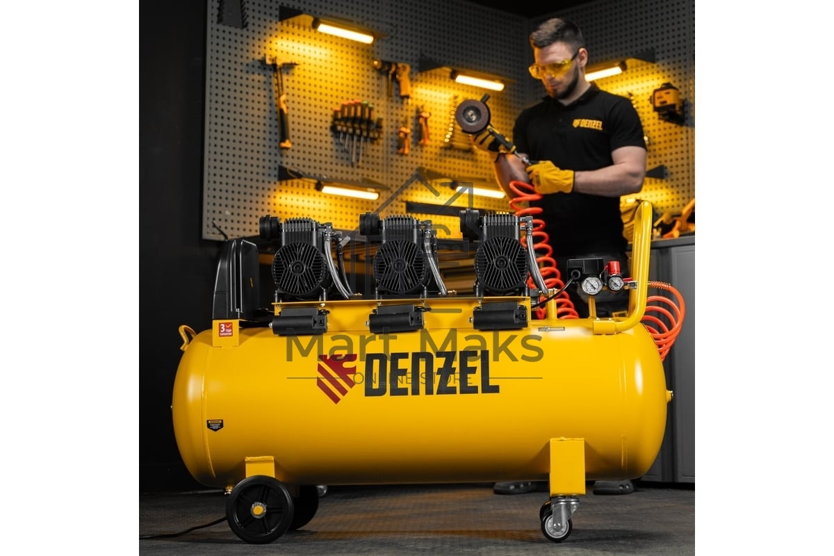 Компрессор безмасл. малошумн. Denzel DLP-4500/150, 4,5 кВт, 3х1,5 кВт,150 л, 2850 об/мин,750 л/мин