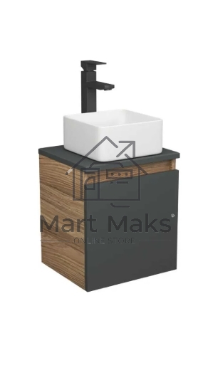 Тумба Bau Dream Blackwood 35 с ящиком, графит, раковина BAU Mini 37х23, выпуск клик клак, хром