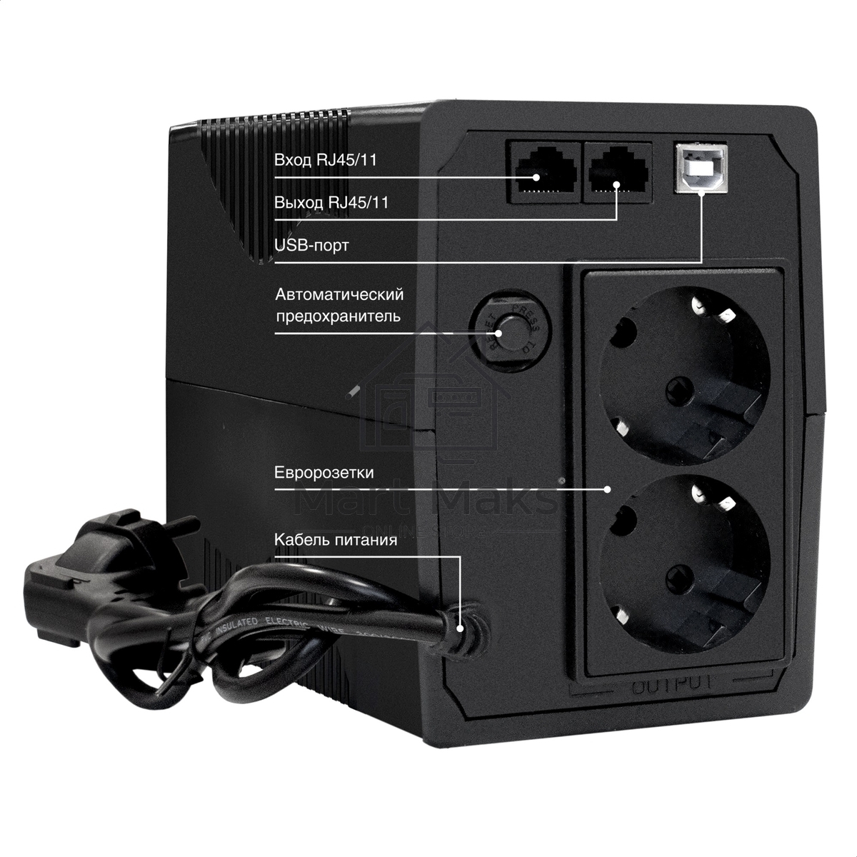 Источник бесперебойного питания ExeGate SpecialPro Smart LLB-1000.LCD.AVR.2SH.RJ.USB <1000VA/550W, LCD, AVR, 2*Schuko,RJ45/11,USB, Black>