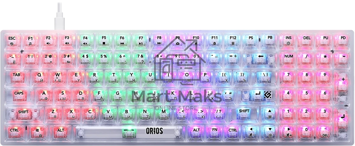 Механическая клавиатура Defender Orios GK-149 RU,прозрач,100кн+FN,радуж,1.5м_1