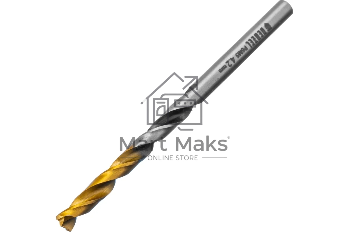 Сверло спиральное по металлу Denzel 4,2 x 75мм, Р6М5, Golden Tip, многогранная заточка