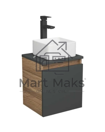 Тумба Bau Dream Blackwood 35 с ящиком, графит, раковина BAU Mini 37х23, выпуск клик клак, черный