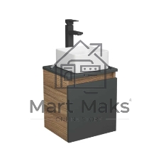 Тумба Bau Dream Blackwood 35 с ящиком, графит, раковина BAU Mini 37х23, выпуск клик клак, черный