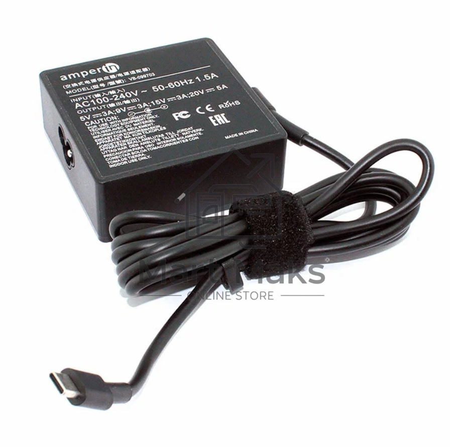 Блок питания (сетевой адаптер) Amperin 5V 3A - 20V 5A 100W Type-C, квадратный корпус