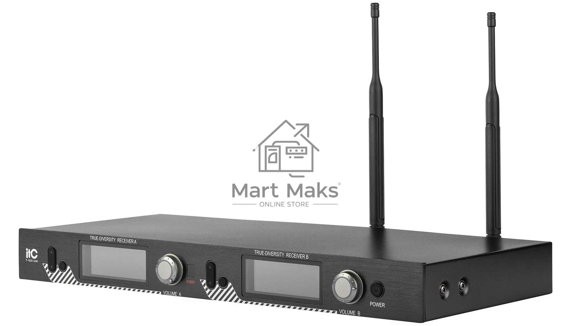 Радиосистема ITC T-521US UHF двухканальная радиосистема с двумя головными микрофонами, LCD дисплей, частотный диапазон 470-510 MHz.