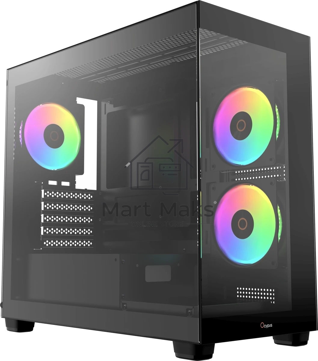 Корпус для ПК Case Ocypus Gamma C52 BK ARGB mATX / win / black / 3 ARGB fans / no PSU / Tempered Glass 