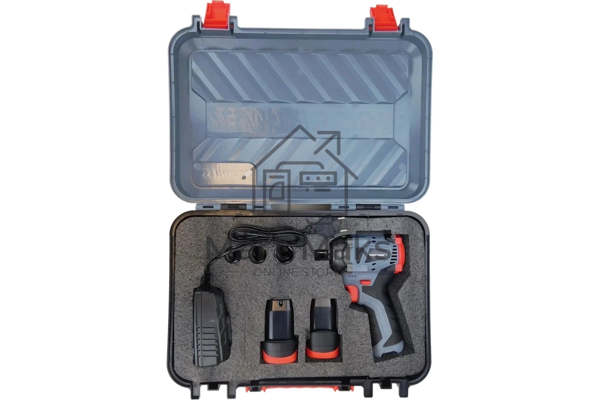 Аккумуляторный бесщеточный ударный гайковерт ProfiPower BL-163 (16В, 260Нм, Li-ion 2шт, 2.0А·ч, ударные головки 17,19,21, З/У,в кейсе)