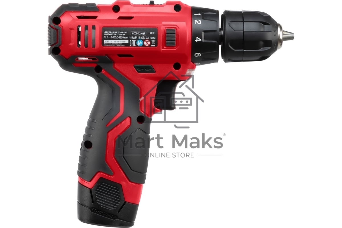 Дрель-шуруповерт аккумуляторная MTX MCDL-12-02P, Аккумуляторная, 12В, 2 АКБ, Кейс