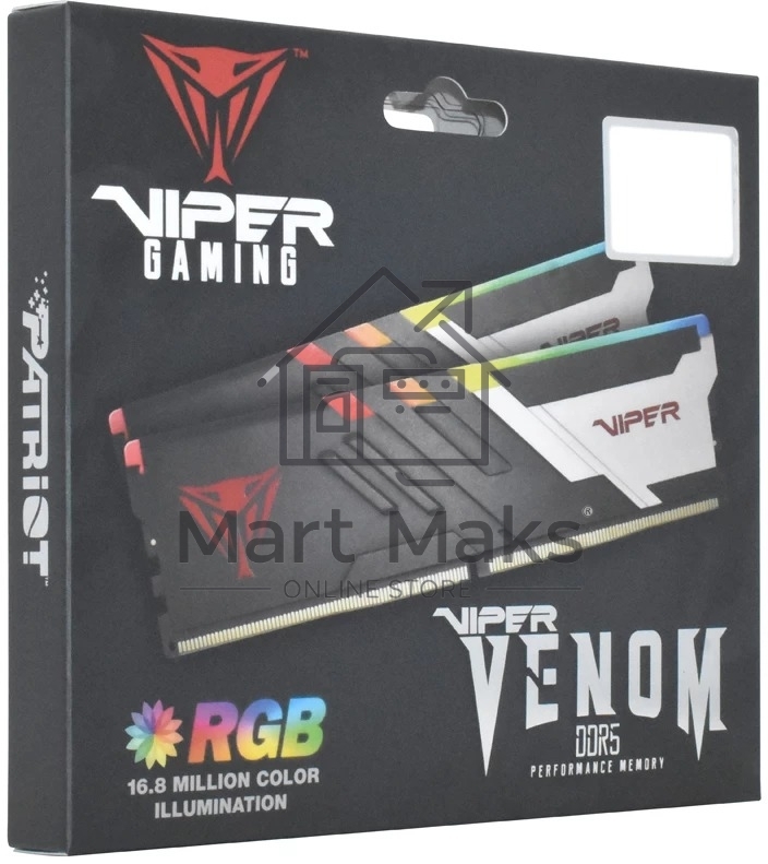 Оперативная память Patriot Viper Venom, DDR5, 48GB (2x24 GB), 6000 MHz, CL30, DIMM, радиатор, RGB, черный