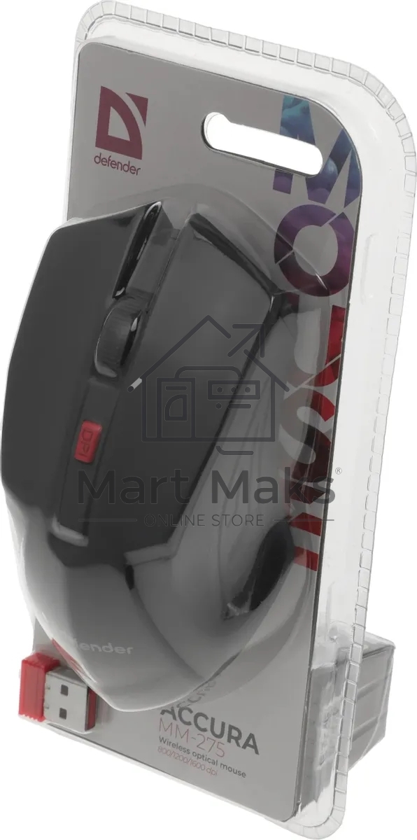 Мышь беспроводная Defender Accura MM-275 красный, 1600 dpi, радиоканал, USB, кнопки - 6