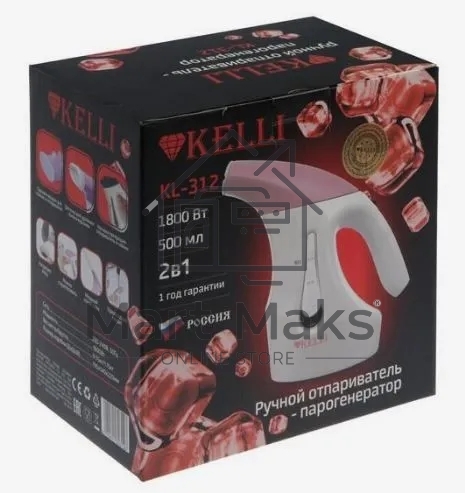 Отпариватель Kelli КL-312 белый/розовый, 1800 Вт, 20 г/мин, 500 мл
