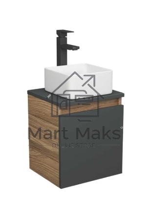 Тумба Bau Dream Blackwood 35 с ящиком, графит, раковина BAU Mini 37х23, смеситель для раковины высокий Hotel Black, черный