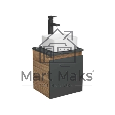 Тумба Bau Dream Blackwood 35 с ящиком, графит, раковина BAU Mini 37х23, смеситель для раковины высокий Hotel Black, черный