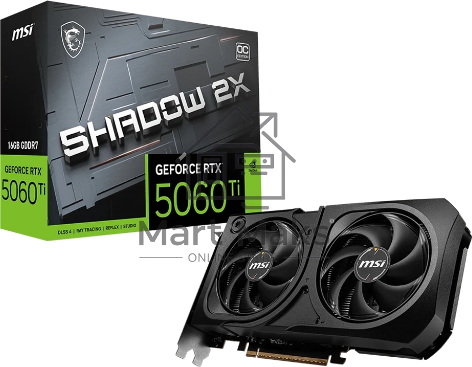 Видеокарта MSI RTX 5060Ti 16Gb SHADOW 2X OC PLUS RTX5060TI 16Gb 128bit GDDR7 2602/28000 HDMIx1 DPx3 HDCP