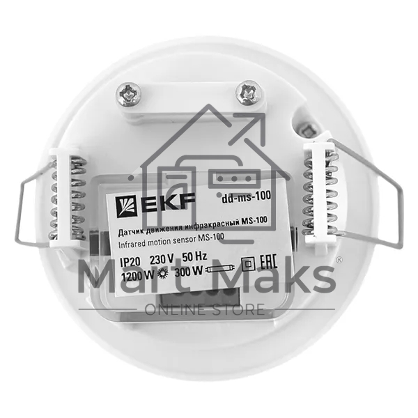 Датчик движения EKF dd-ms-100 (ИК) MS-100 (ДД) встраив. 1200 Вт 360 град. до 6 м IP20