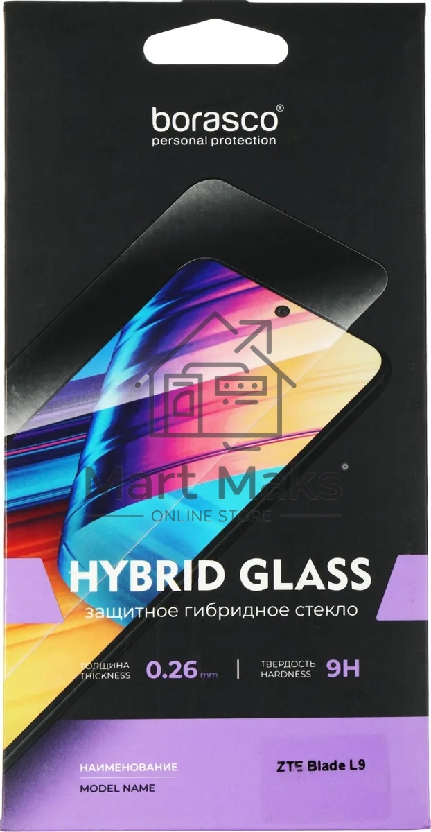 Защитное стекло для экрана BoraSCO Hybrid Glass для ZTE Blade L9 антиблик, 60 х 130 мм, 2.5D, прозрачный