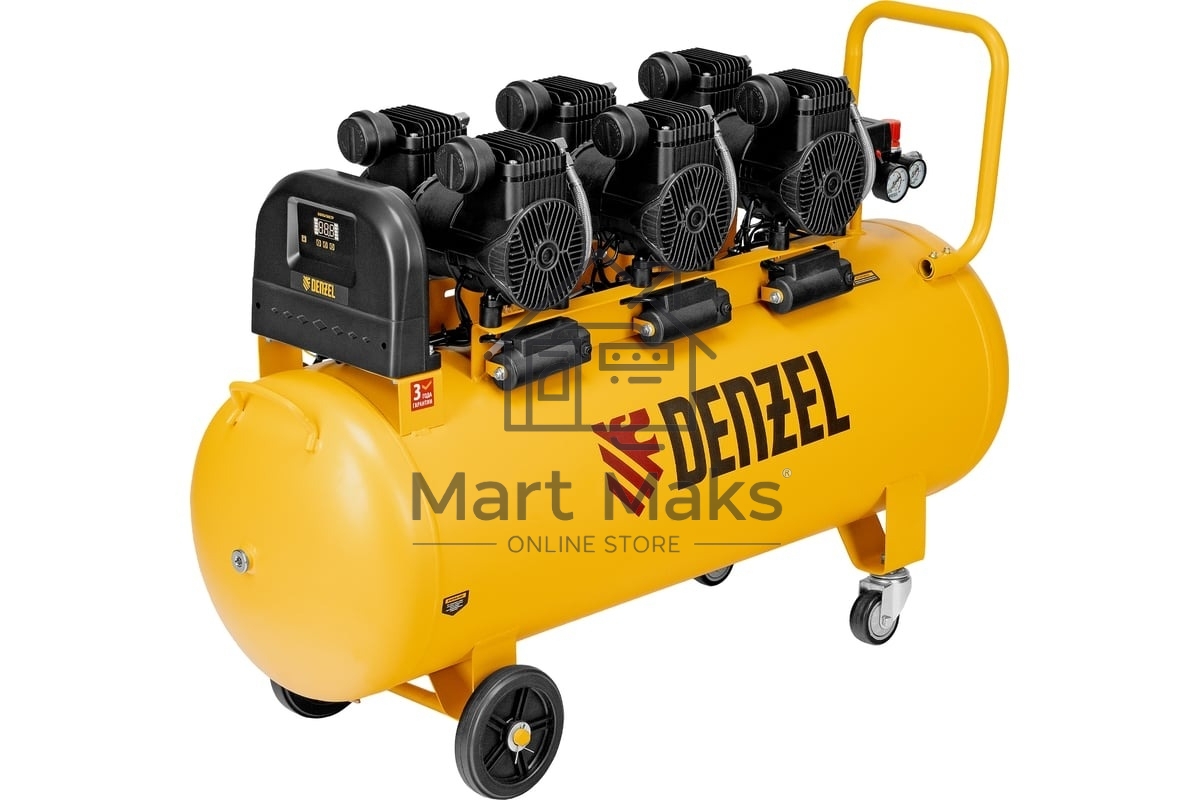 Компрессор безмасл. малошумн. Denzel DLP-4500/150, 4,5 кВт, 3х1,5 кВт,150 л, 2850 об/мин,750 л/мин