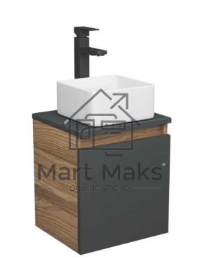 Тумба Bau Dream Blackwood 35 с ящиком, графит, раковина BAU Mini 37х23, смеситель для раковины высокий Hotel Black, черный, выпуск клик клак, черный