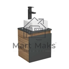 Тумба Bau Dream Blackwood 35 с ящиком, графит, раковина BAU Mini 37х23, смеситель для раковины высокий Hotel Black, черный, выпуск клик клак, черный