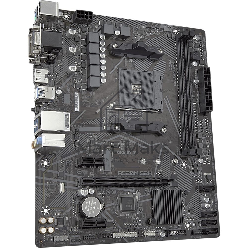 Материнская плата Gigabyte A520M S2H, AM4, AMD A520, 2xDDR4, 4xSATA, 1xM.2, 1xPCIe 3.0 x16, 2xPCIe x1, 1xHDMI, 1xDVI-D, 1xVGA, 1x 1Gb LAN, 4xUSB-A 3.2 Gen 1, 2xUSB-A 2.0, 3x3.5 мм, 7.1, mATX