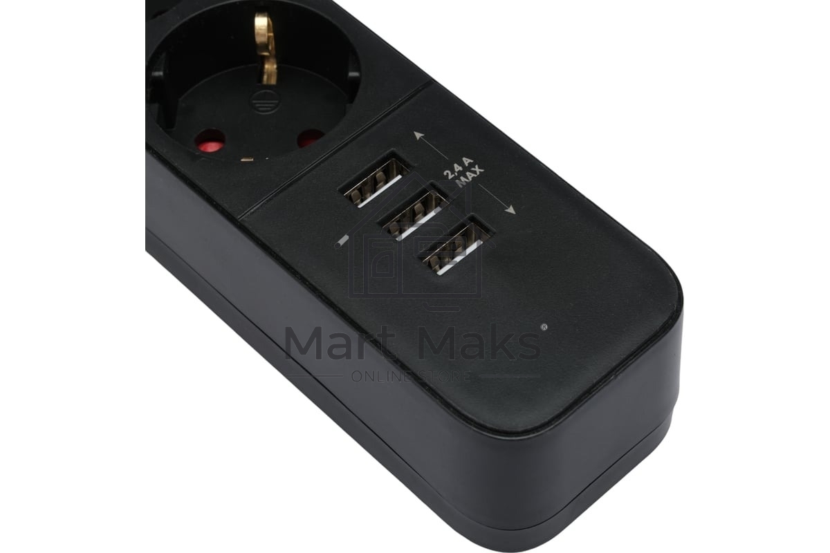 Сетевой фильтр Гарнизон 2.0 Мультипорт EPS-4-U3-B-2, 4 р, 10А, 3xUSB, 2м, ур.защиты 2+, черный, пакет