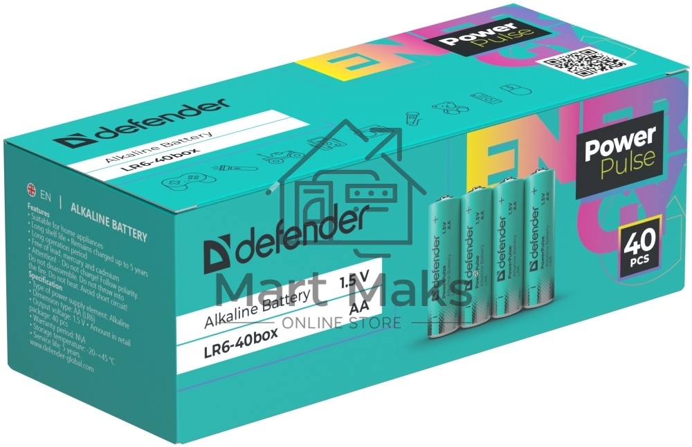 Батарейка алкалиновая Defender LR6-40box AA, бокс, 40 шт., PowerPulse