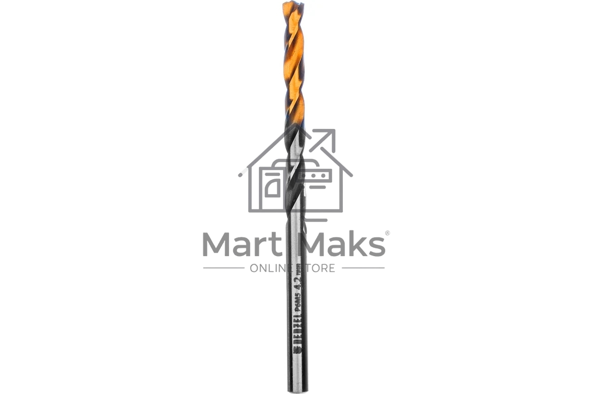 Сверло спиральное по металлу Denzel 4,2 x 75мм, Р6М5, Golden Tip, многогранная заточка