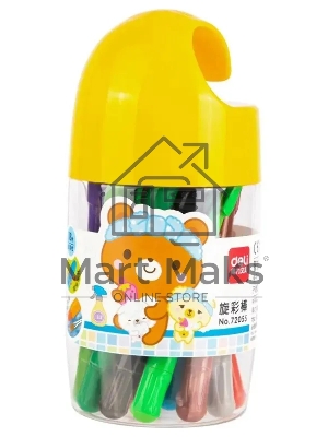 Масляная пастель Deli 72055 с поворотным механизмом, 18 цветов, длина 130мм, диаметр 13мм, пластиковая туба