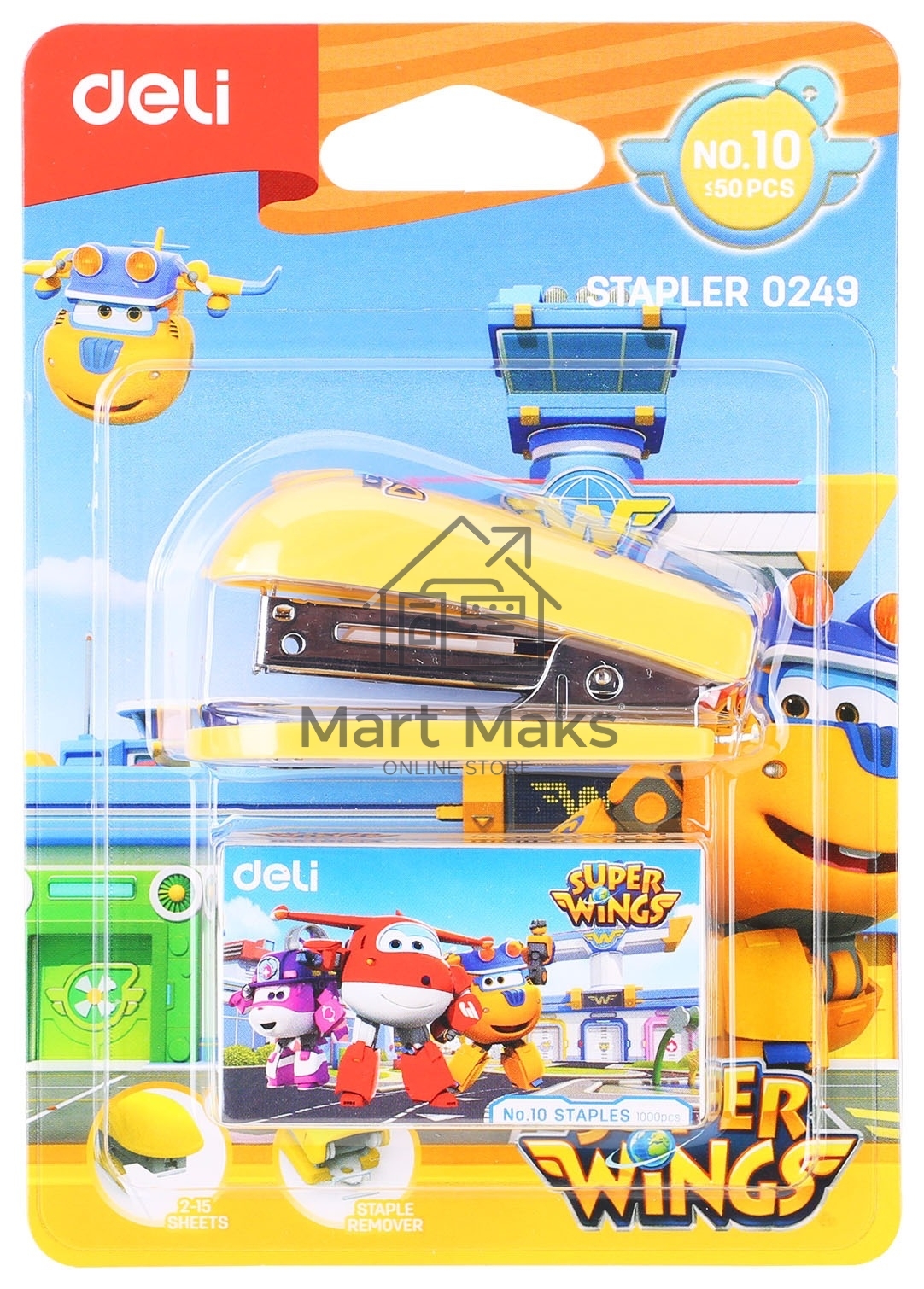 Степлер настольный Deli E0249 Super Wings 24/6 26/6 (12 листов), ассорти, 40 скоб, металл/пластик блистер