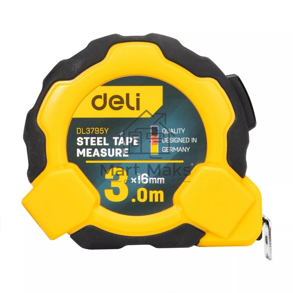 Рулетка Deli DL3795 3м*16мм, Автостоп, ударопрочный корпус, метрическая