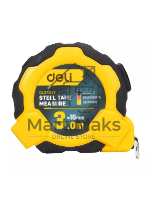 Рулетка Deli DL3795 3м*16мм, Автостоп, ударопрочный корпус, метрическая