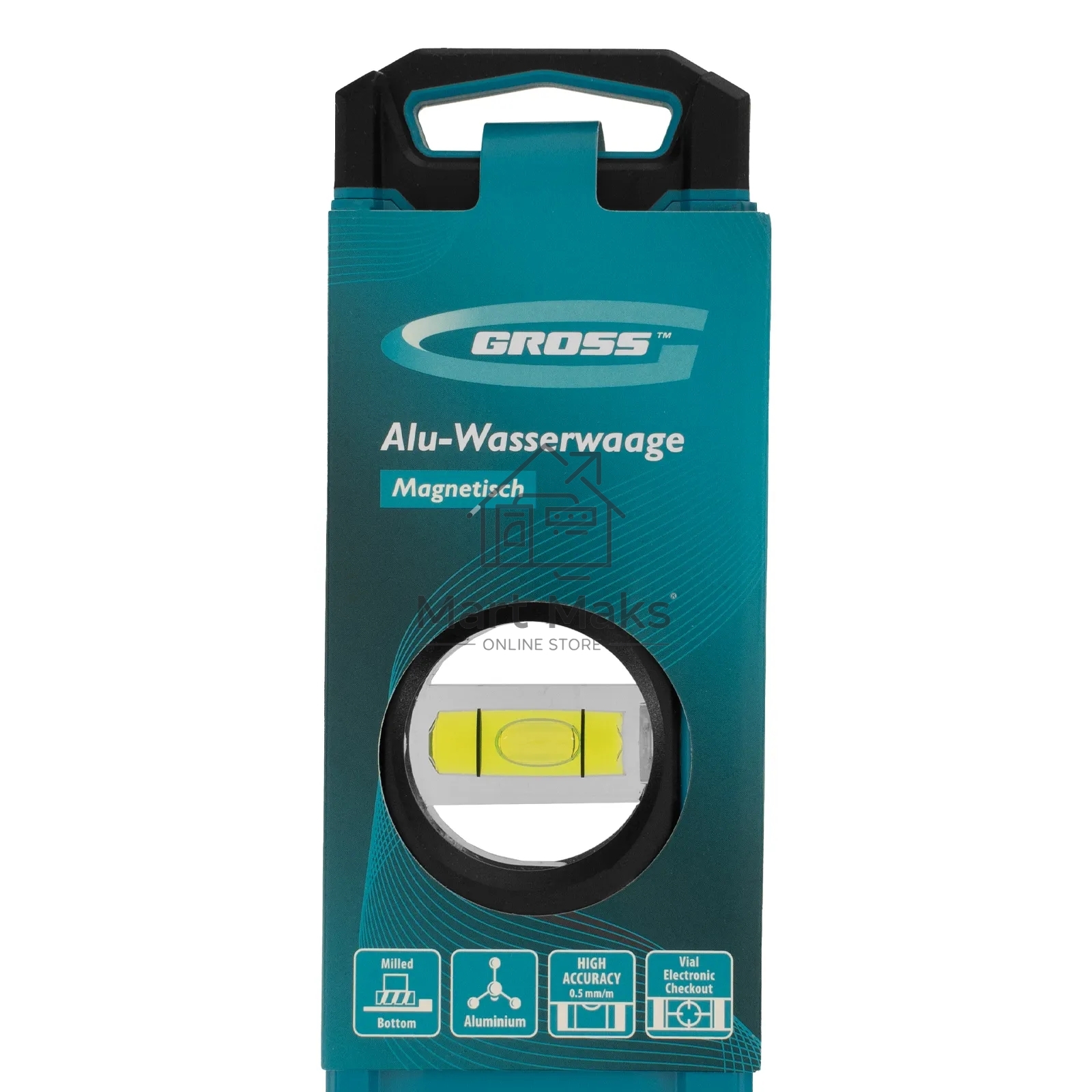 Уровень Gross 33654 алюминиевый, магнит., фрезерованный, 3 глазка, 0,5 мм/м, 1200 мм