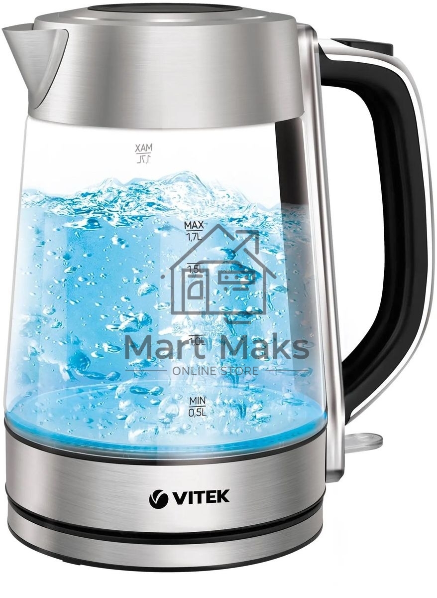 Чайник электрический Vitek VT-1184 1.7л. 2200Вт серебристый корпус: стекло/металл