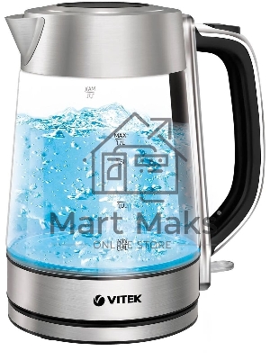 Чайник электрический Vitek VT-1184 1.7 л, 2200 Вт, серебристый корпус: стекло/металл