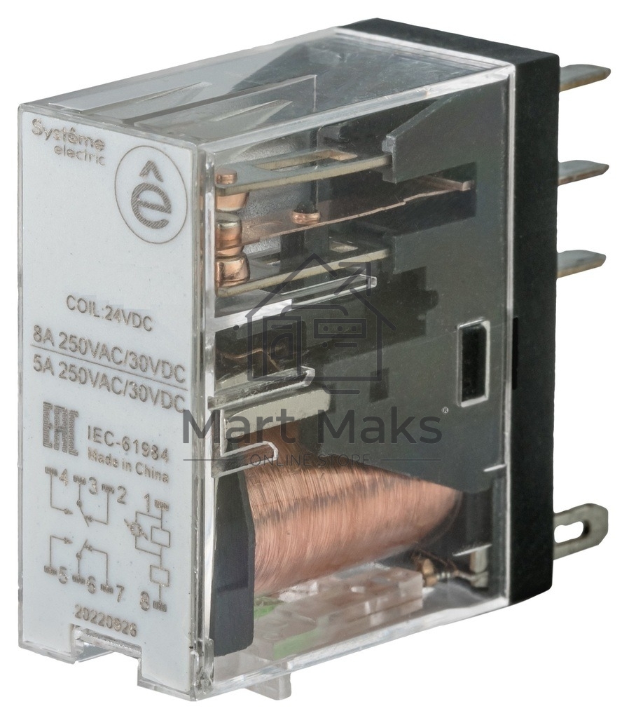 Реле 8A 2CO 24VDC тест кнопка LED