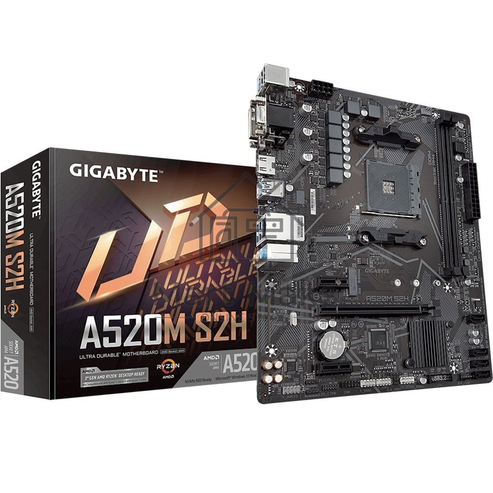Материнская плата Gigabyte A520M S2H, AM4, AMD A520, 2xDDR4, 4xSATA, 1xM.2, 1xPCIe 3.0 x16, 2xPCIe x1, 1xHDMI, 1xDVI-D, 1xVGA, 1x 1Gb LAN, 4xUSB-A 3.2 Gen 1, 2xUSB-A 2.0, 3x3.5 мм, 7.1, mATX