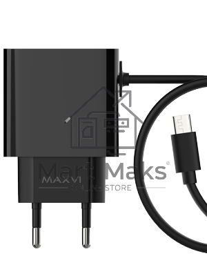 Сетевое зарядное устройство Maxvi CHL-242M 2.4A, with microUSB cable, 2хUSB-A, черный